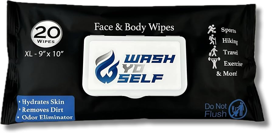 Wash Yo Self Body Wipes, 1 Resealable Snap-Lid Pack (20 XL Wipes), No-Rinse Face & Body Wipes for... | Amazon (US)