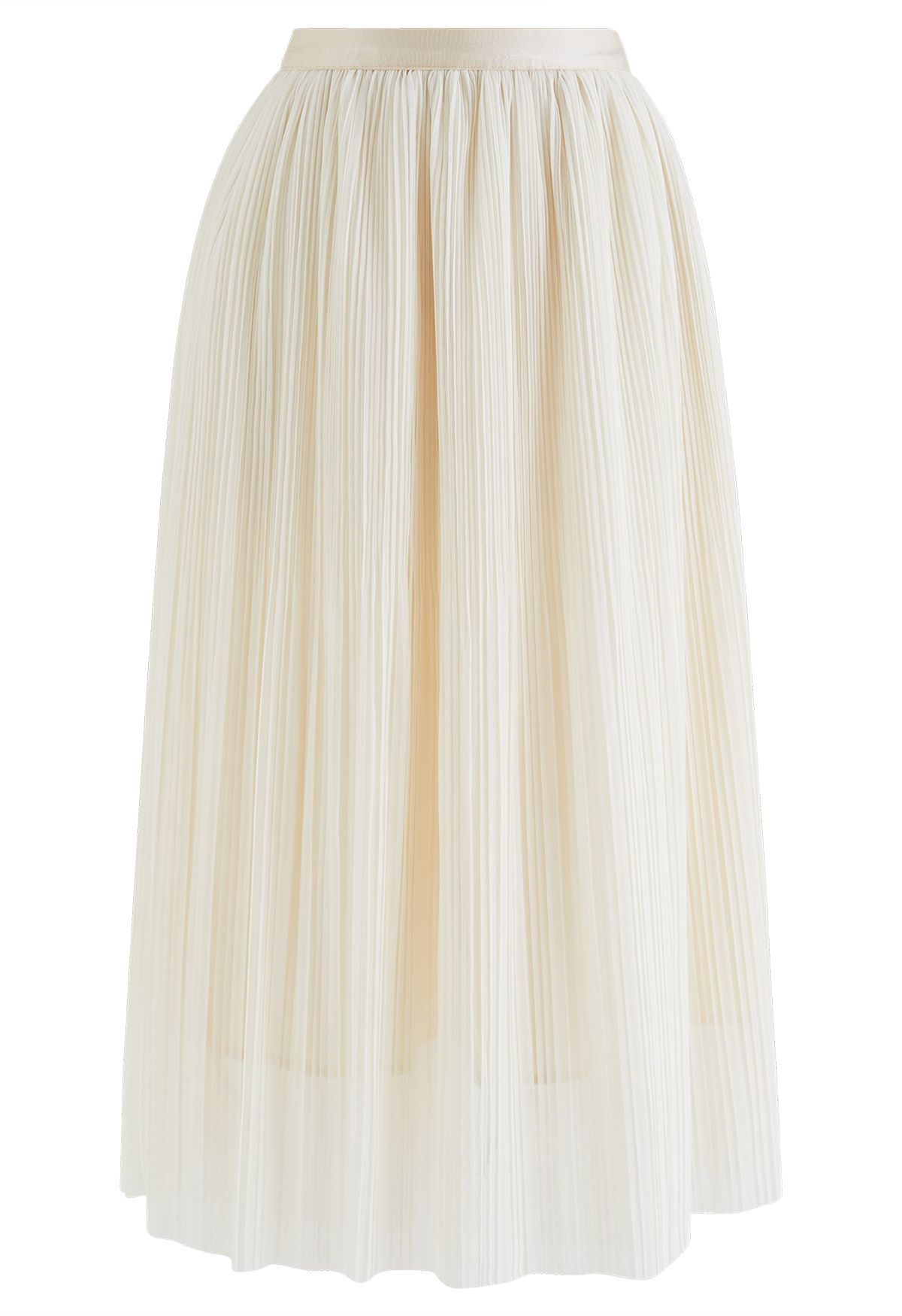 Plisse Double-Layered Mesh Tulle Skirt in Cream | Chicwish