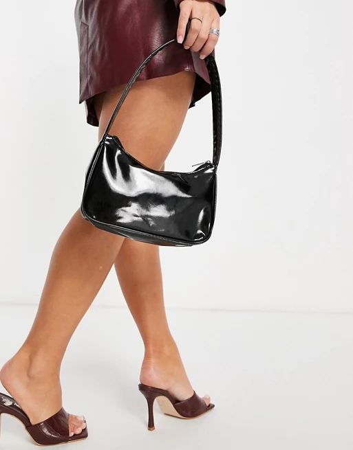 Glamorous Exclusive shoulder bag in black patent | ASOS (Global)