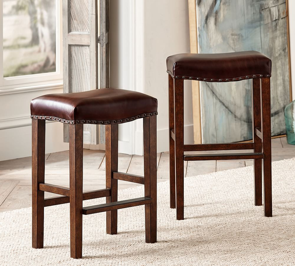 Manchester Backless Leather Stool | Pottery Barn (US)