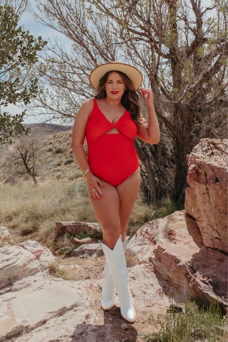 my curvy Red Hot Knotted One Piece swimsuit! wearing size xl and fits true to size. has sewn in bra cups! comes in xs-xxxl 

#LTKMidsize #LTKSwim #LTKFindsUnder100