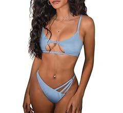 ZAFUL Women's Sexy Cutout Bikini Thong Bikini Set String Two Piece Swimsuit Bathing Suit | Amazon (US)