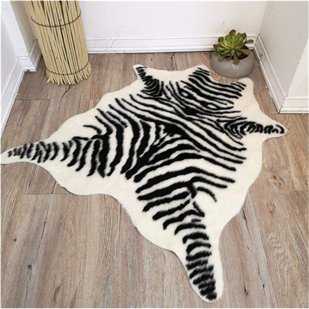 Zebra Print Rug Faux Animal Cowhide Skin Area Rug Leather Carpet Mat Large Size for Home Office L... | Amazon (US)