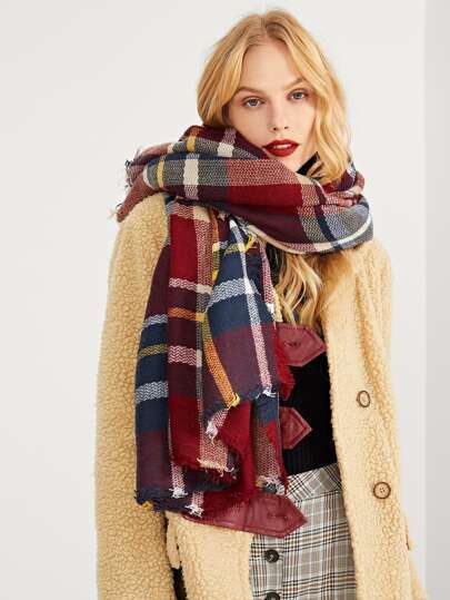 Frayed Trim Plaid Scarf | SHEIN