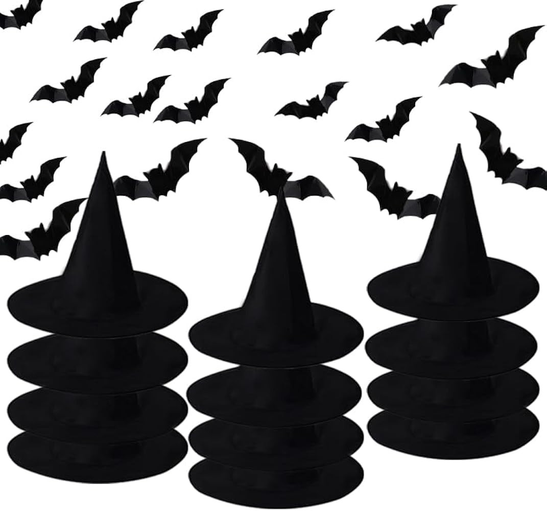 Orgrimmar 12 PCS Halloween Witch Hats with Hanging Pope, 32 3D PCS Bat Stickers for Halloween Par... | Amazon (US)