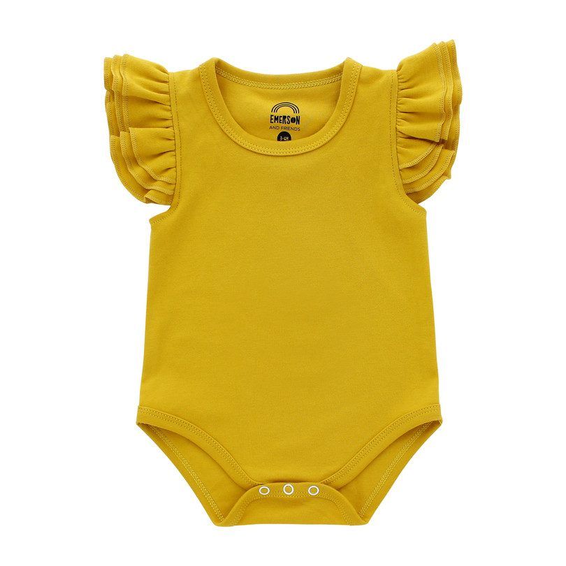 Flutter Sleeve Onesie, Mustard Yellow | Maisonette