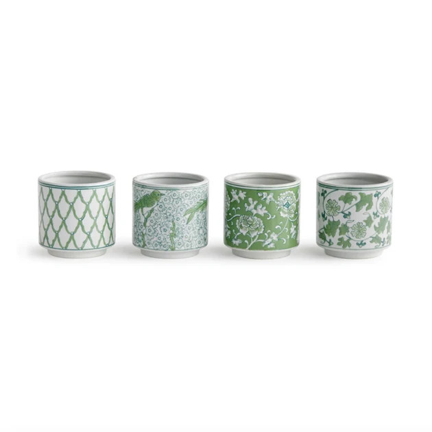 Sea Green Chinoiserie Petite Planters - Set of 4 | Cailini Coastal