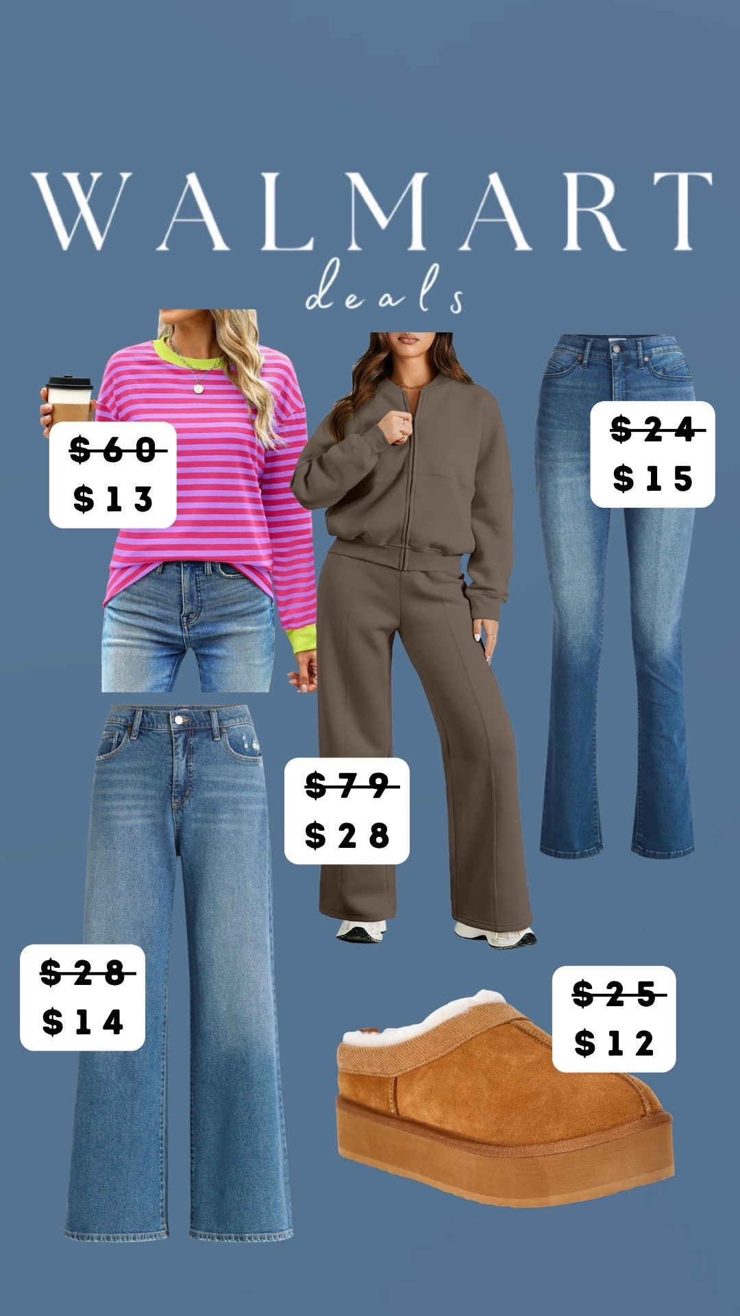 Walmart deals you don’t want to miss 🤍
Major markdowns on everyday favorites—tops as low as $13, denim starting at $14, cozy sets marked down to $28, and platform slippers now $12. Perfect for casual outfits, lounging, or stocking up on basics while prices are this good.

These are limited-time deals and sizes are already going fast.

#LTKunder25 #LTKunder50 #LTKdeals #LTKfinds #LTKlookforless #Walmartfashion #Walmartdeals #denimdeals #cozyfinds #affordablefashion #budgetstyle #everydaywear #casualstyle #winterdeals


#LTKSaleAlert #LTKHoliday #LTKFindsUnder50