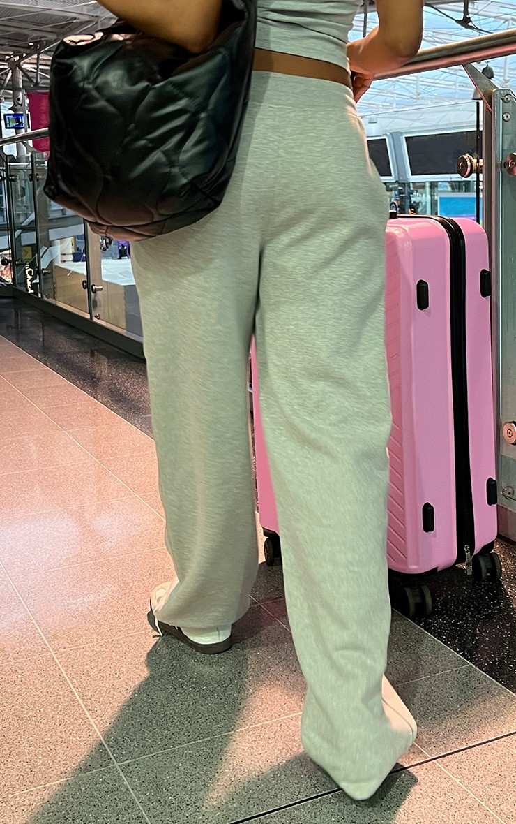 Ash Grey Smile Embossed Wide Leg Sweatpants | PrettyLittleThing US