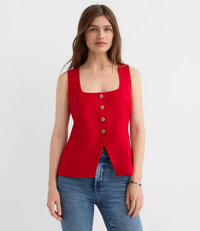 Linen Blend Cutaway Pocket Vest | LOFT