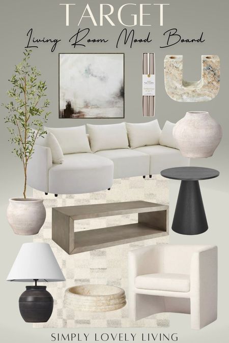 Target furniture and home decor. Neutral living room decor. Living room mood board. Sectional. Coffee Table. End table. Accent table. Accent chair. Wall art. Neutral Area rug. #LTKfind 

#LTKhome #LTKfamily #LTKfindsunder100