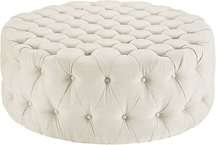 Modway Amour Fabric Upholstered Button-Tufted Round, Ottoman, Beige | Amazon (US)