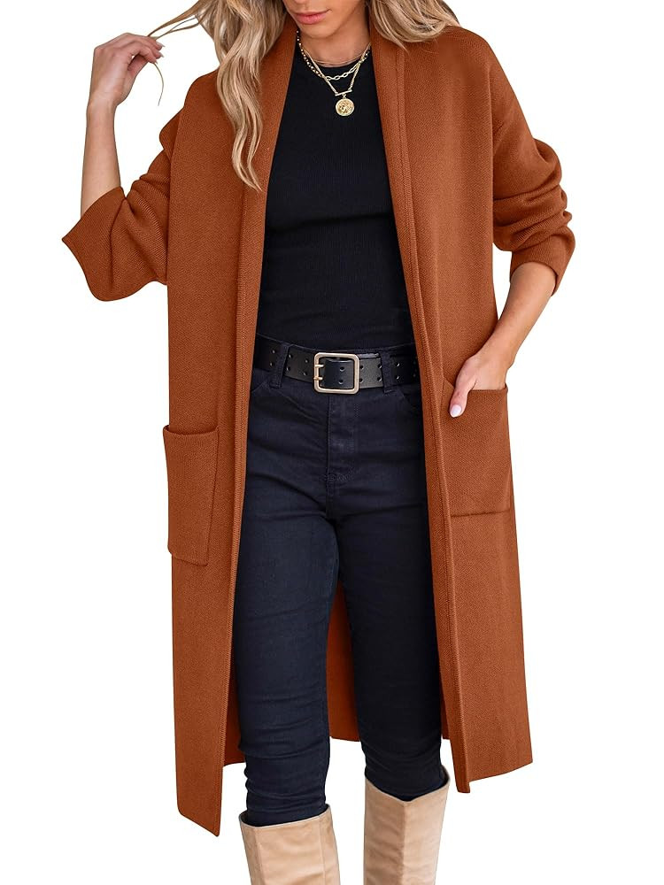 ANRABESS Women's Cardigan Long Sweater Oversized Open Front Knit Coatigan Duster Coat 2025 Trendy... | Amazon (US)