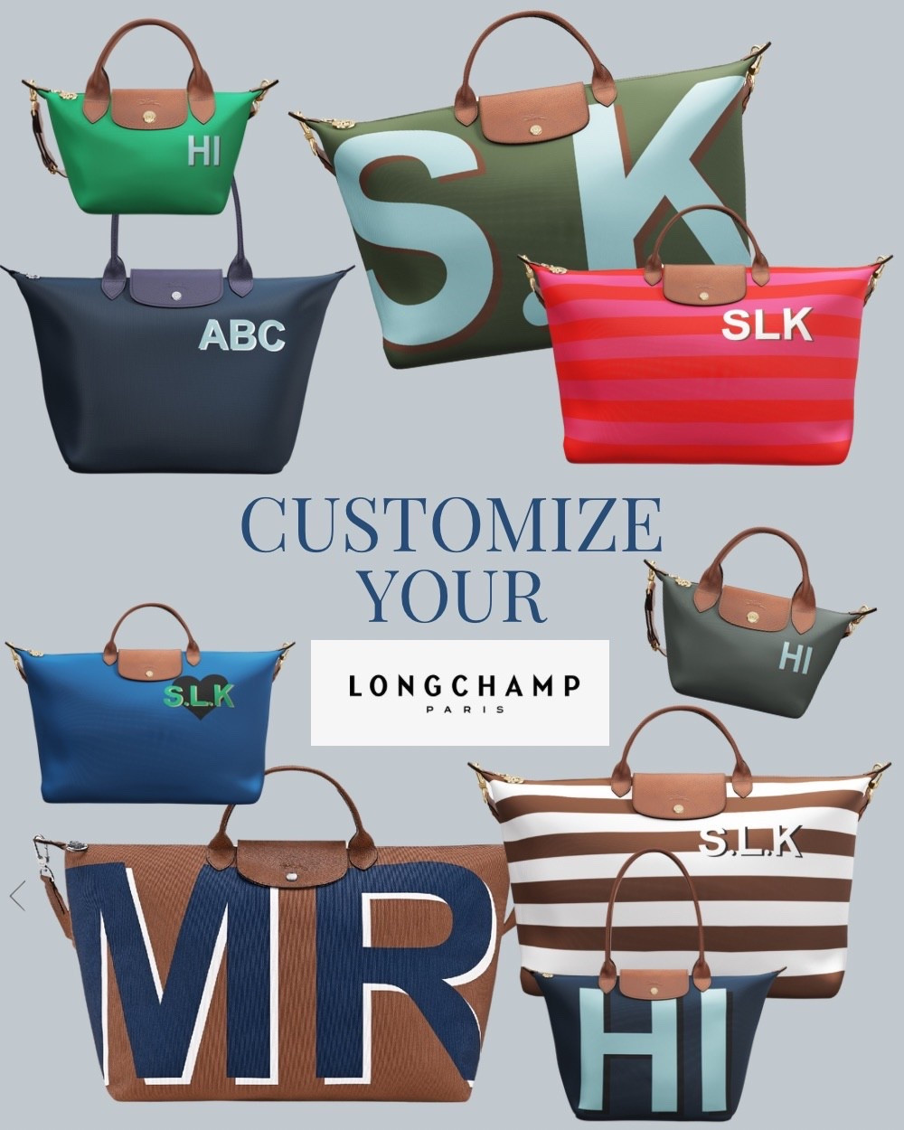 Long Champ but make it personalized - change the bag color, font color, leather, hardware - make it truly unique to you. So fun to play with on the website you can instantly see a mock up of your personally designed bag!  #totebag #longchamp #trending #bag #purse #travel #elevated #luxury 

#LTKmomlife #LTKTravel