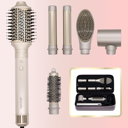 ELLA BELLA® 6 in 1 Professional Hot Air Styler • Powerful Hair Dryer & Straightener Set • Styling Without Heat Damage • Fast Drying Curling Volumizing Straightening • Includes Protective Travel Case | Amazon (US)