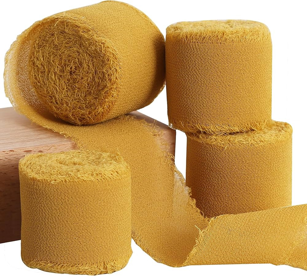 TONIFUL 4 Rolls Silk Chiffon Ribbon, 1-1/2 Inch x 22yds, Gold Chiffon Ribbons, Handmade Fringe Si... | Amazon (US)