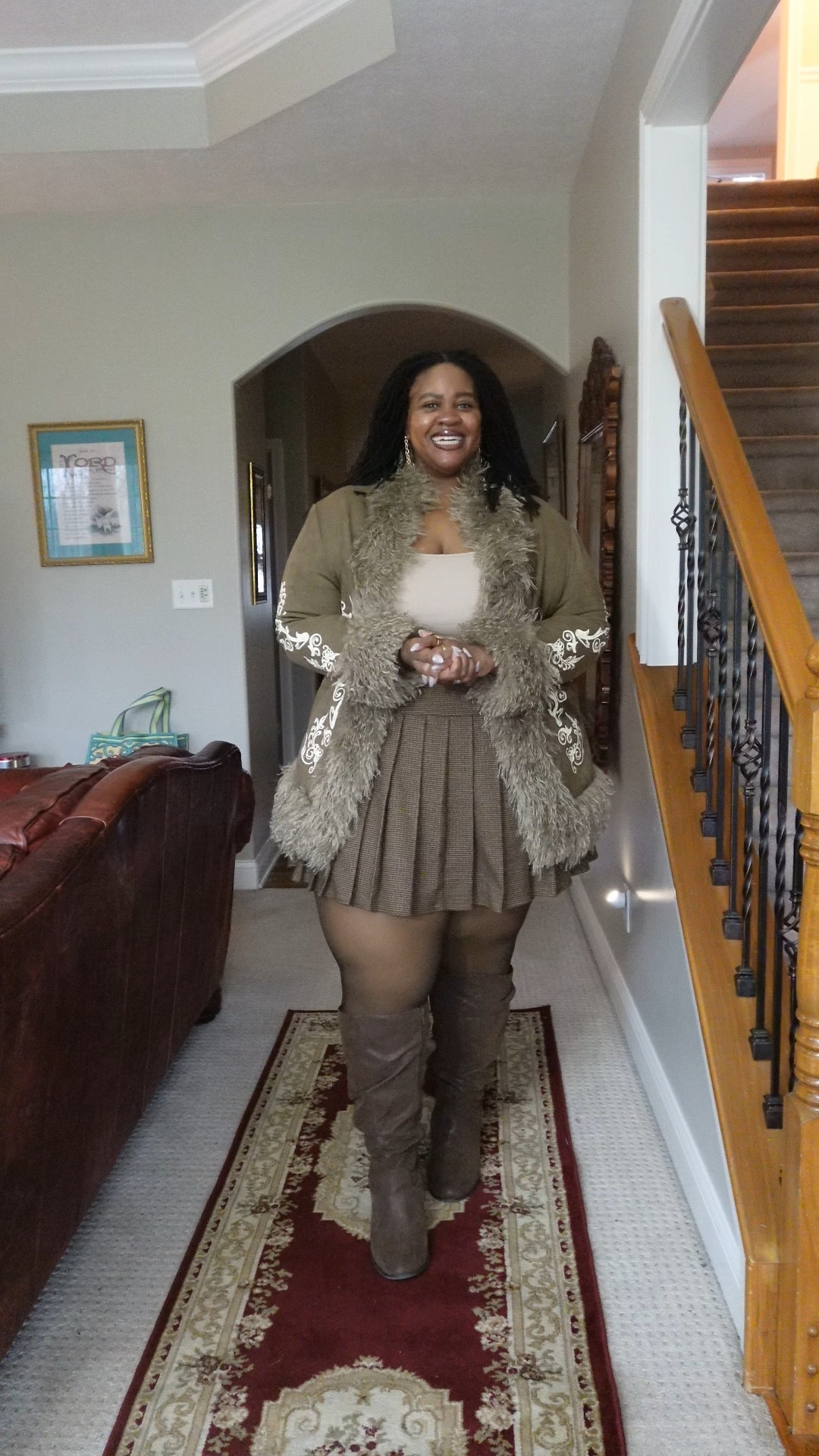 This outfit just screams winter fun!!! 🤩 The faux fur detail on the jacket  (size 22), the pleated skort (size 24), the fleece lined tights that match my skin almost perfectly (size 2X/3X) AND the boots that fit my 20in calves (size 12). I could wear this every day 😍😍😍 definitely one of my favorite outfits I’ve put together. 

The tights are only available on the TikTok shop from the brand Sweet Mayhem. I linked to some alternatives but you can also check out my TikTok @elliemariyo to get these exact ones. I’m wearing the color Caramel. 

#LTKootd #LTKPlusSize #LTKCyberWeek