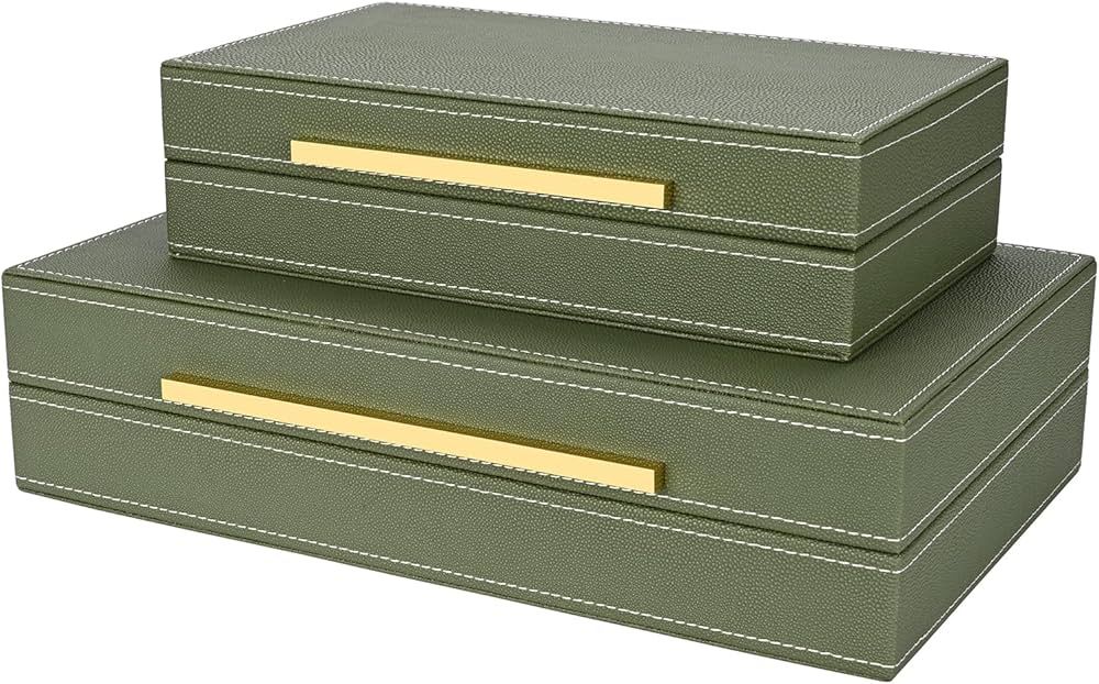 Green Shagreen box Set of 2 Faux Leather Decorative Boxes,Large Nesting Storage Decorative Boxes ... | Amazon (US)