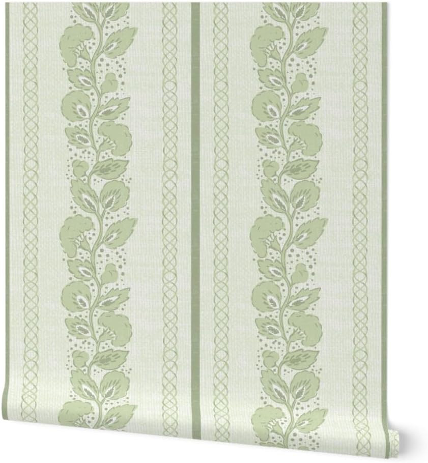 Removable Wallpaper 3ft x 2ft - Sage Floral,Grandmillennial,Leaf Stripe,Arts and Crafts,English G... | Amazon (US)
