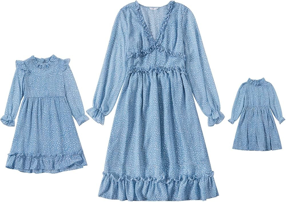 Mommy and Me Matching Dresses Floral Split Ruffled Boho Dress Long Sleeve Casual Fall Winter Mom ... | Amazon (US)