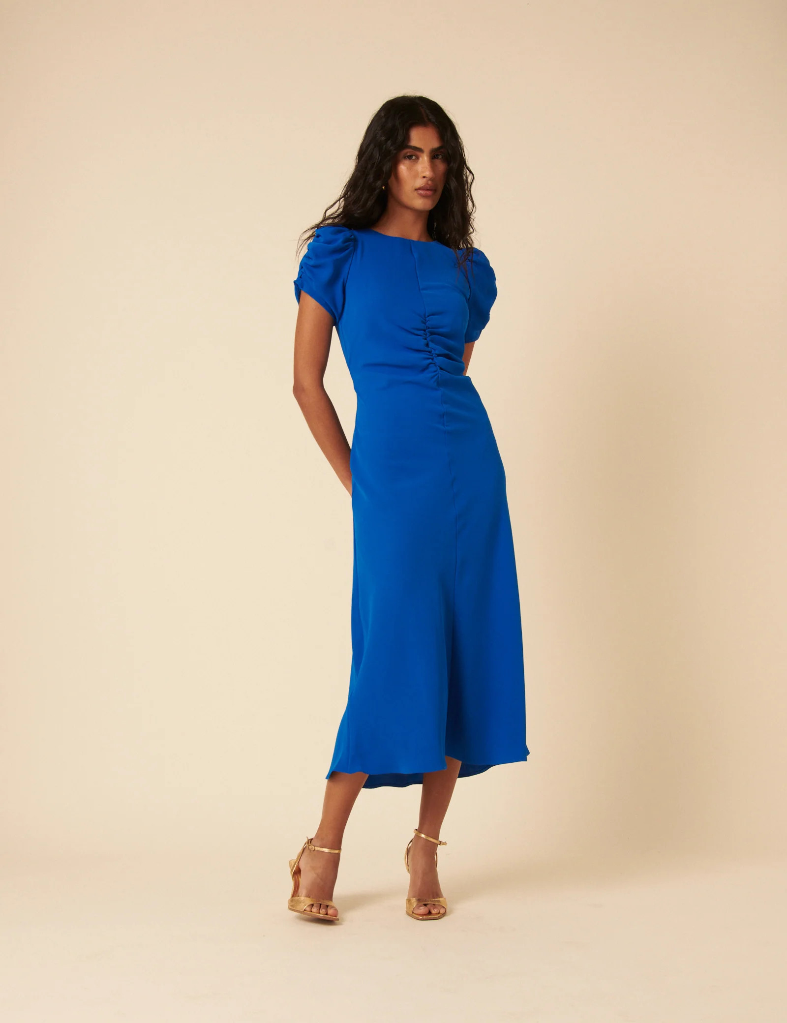 Blue Ruched Naomi Midi Dress | Nobody's Child