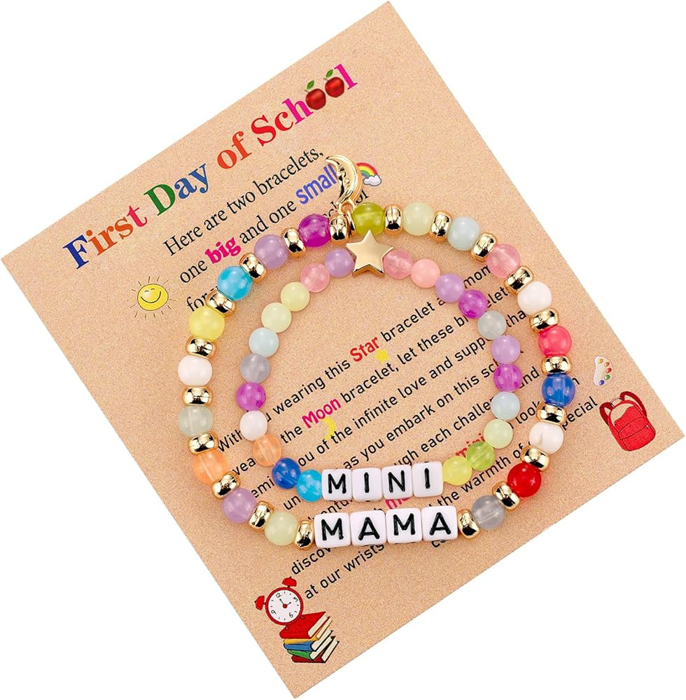Back to School Bracelets Mommy and Me, First Day of Kindergarten Preschool Bracelet, Mama Mini Ma... | Amazon (US)