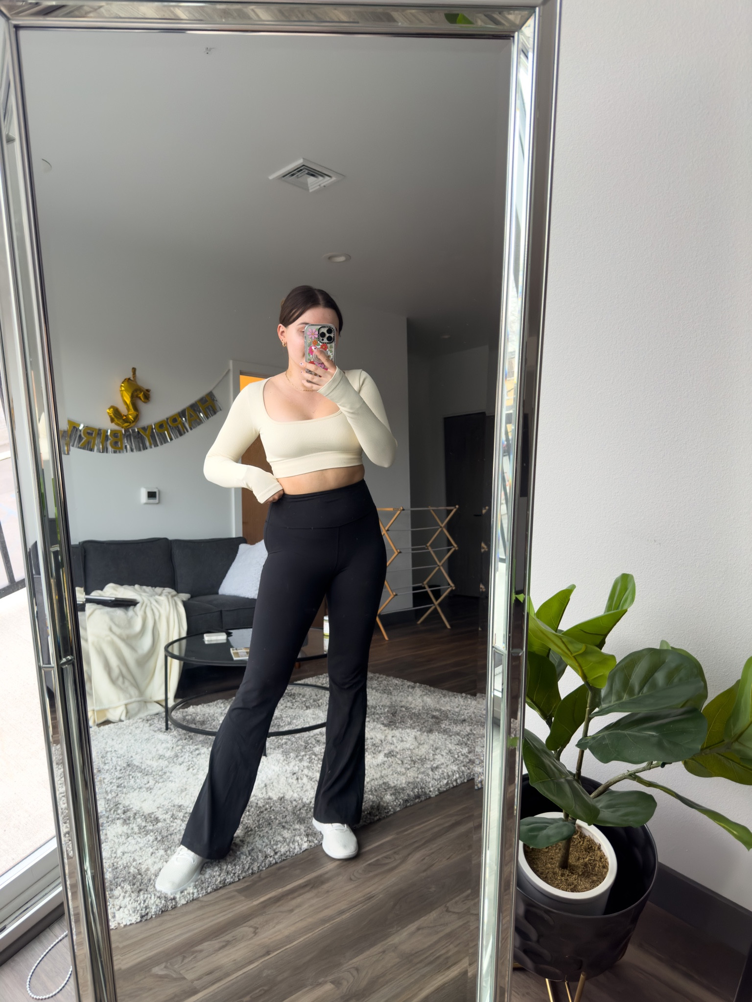 Casual airplane outfit idea for travel! Featuring a cozy long sleeve and yoga pants. 

I’m wearing a M top, size 8 leggings and size 9 sneakers 

#LTKfit #LTKtravel #LTKSeasonal