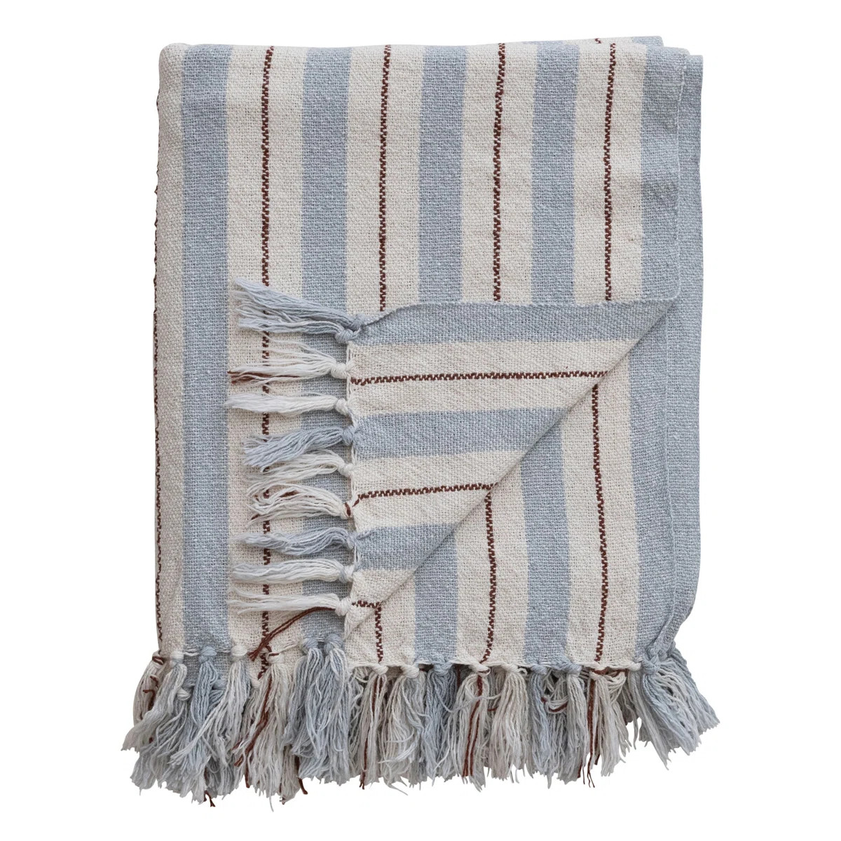 Woven Cotton Blend Striped Throw With Fringe | Wayfair North America
