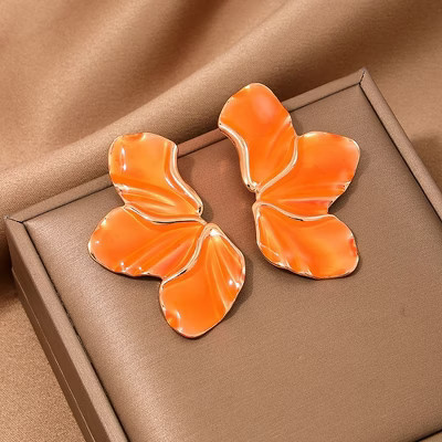 Alilang Women's Enamel Flower Statement Earrings - Orange | Target