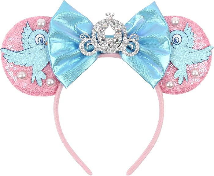 Mouse Ears Headband Lark Birds Ears with Sparkly Bow Princess Crown Head Bands for Women Hairs Ac... | Amazon (US)