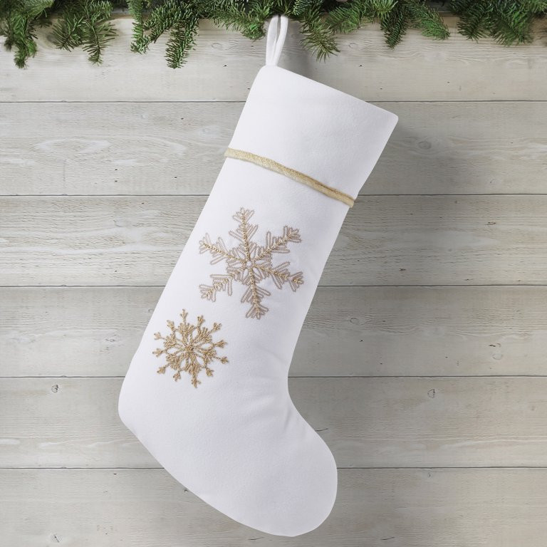 My Texas House Stefan Ivory/Gold Embroidered Snowflake Christmas Stocking, 20" x 10" | Walmart (US)