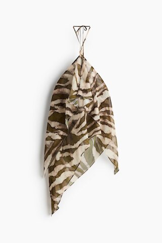 H & M - Asymmetric Halterneck Top - Khaki Green/Zebra Print | H&M (US + CA)