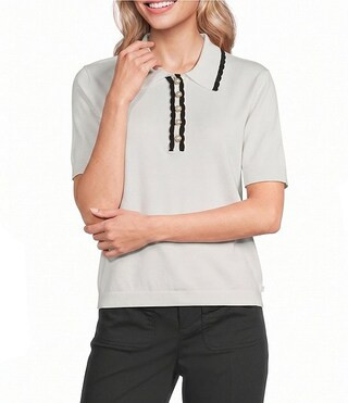 KARL LAGERFELD PARIS Point Collar Short Sleeve Sweater Top | Dillard's | Dillard's