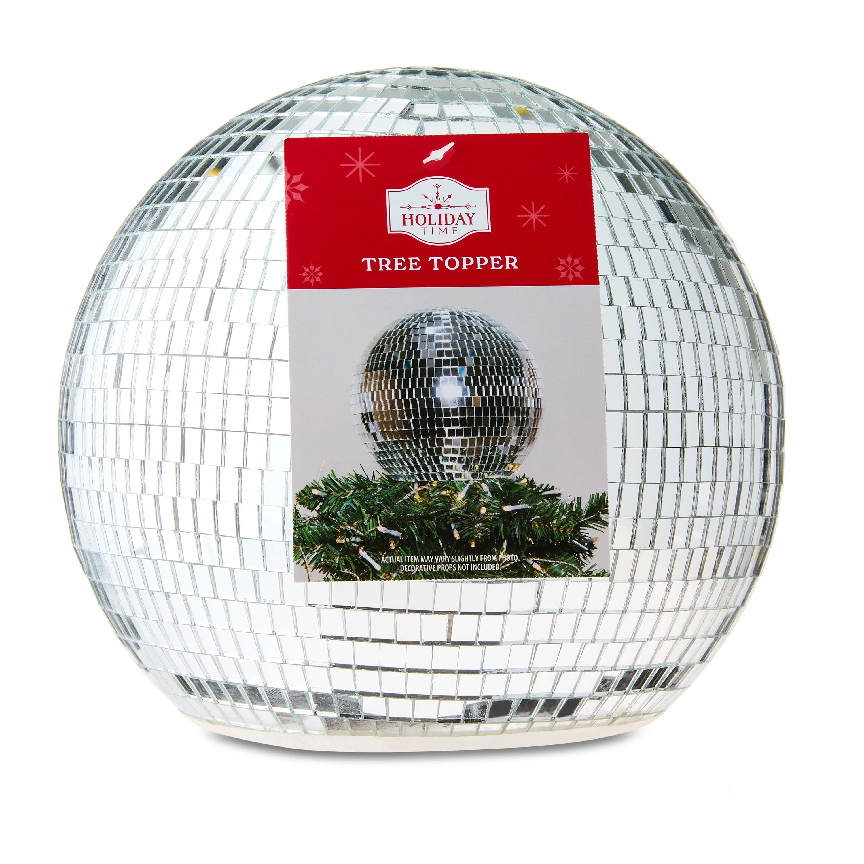 Plastic Disco Ball Christmas Tree Topper, Silver, 7.87", by Holiday Time | Walmart (US)