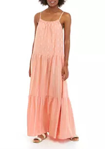 Women's Sleeveless Tiered Clip Dot Maxi Dress | Belk