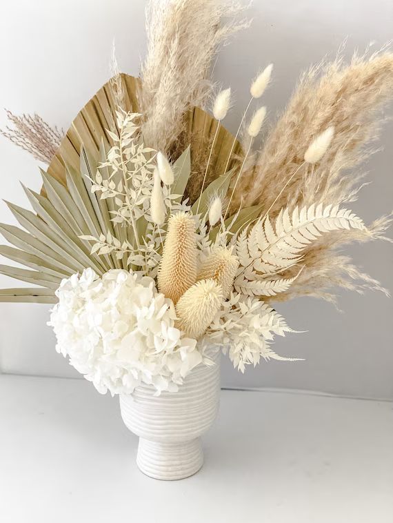 Dried Pampas Grass, Palm and Thistle Arrangement | Etsy (US)
