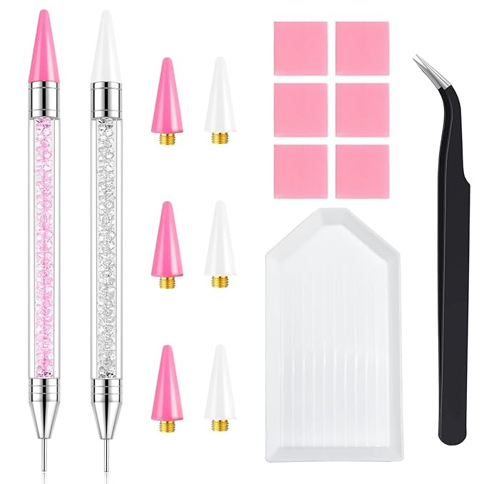 Rhinestone Picker Tool, 2-Pack Diamond Painting Dotting Pen with 6 Extra Wax Tips & Precision Twe... | Amazon (US)