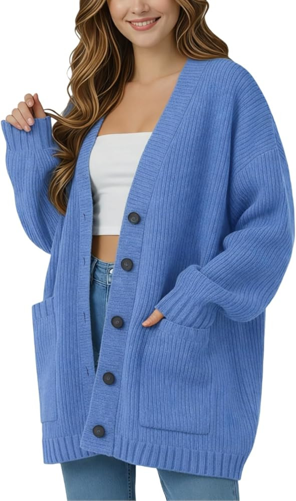 LIGHT DOT Women's Winter Cardigan Sweater Chunky Long Sleeve Button Front Knit Coat with Pocket | Amazon (US)