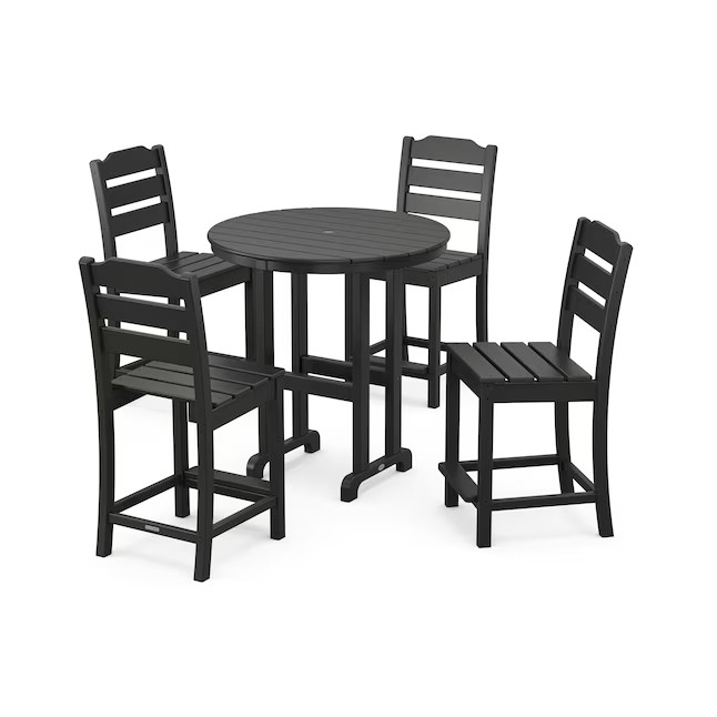 POLYWOOD Oakport 5 -Piece Black Balcony Height Patio Dining Set Plastic Round Table with 4 Statio... | Lowe's