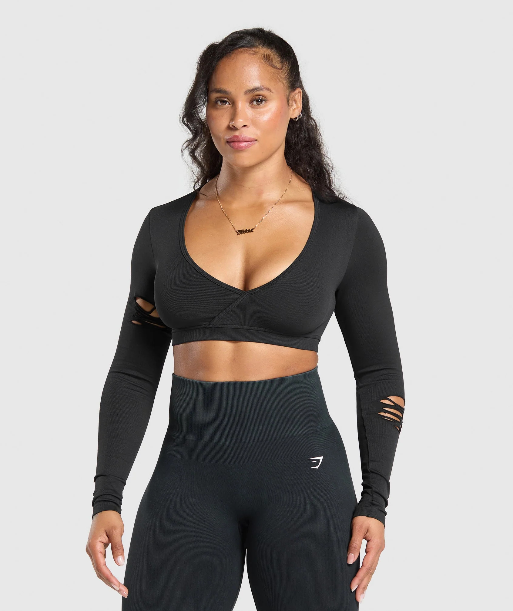 Gymshark Gains Seamless Distressed Super Crop Top - Black | Gymshark US