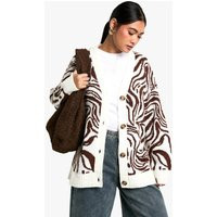 Womens Pattern Detail Oversized Cardigan - Brown - M | boohoo (US & Canada)