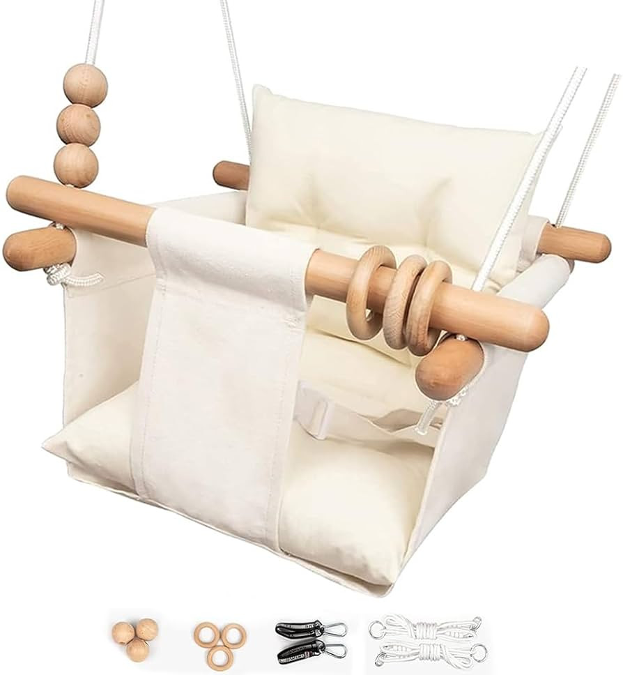 Baby Swing Outdoor Indoor Toddler Swing Seat with Safety Belt, Canvas Hanging Swings Outside Tree... | Amazon (US)