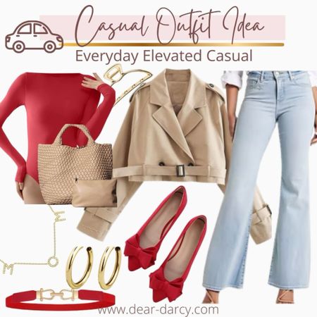 Outfit idea … elevated casual outfit✔️

Some of my favorite pieces…

Pumiey bodysuit 
Cropped trench coat. (Amazon find) 
Light wash flared jeans
A great bag , bow shoes, thin bel hoops Amazon finds✔️


#LTKstyletip #LTKGiftGuide #LTKfindsunder50