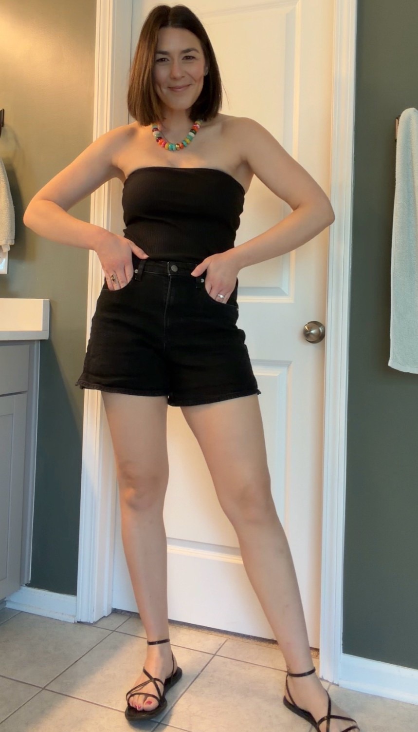 Nursing mom ootd - easy, cute, & functional 👏🏼🙌🏼

Wearing a medium tall in the tube top
Strapless bra runs TTS & super BF friendly 
I recommend sizing up one in shorts for a little more baggy fit! (I did and love them)

#LTKootd #LTKTall #LTKmomlife