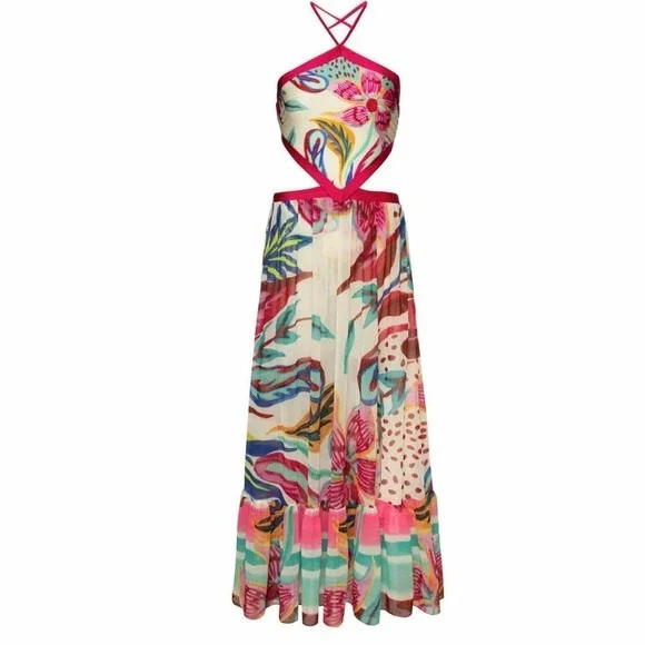 PatBo Flora Halterneck Summer Beach Midi Dress Size Medium | Poshmark