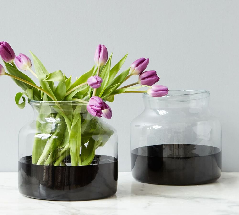 Black Color Block Glass Mason Jar Vase Collection | Pottery Barn (US)