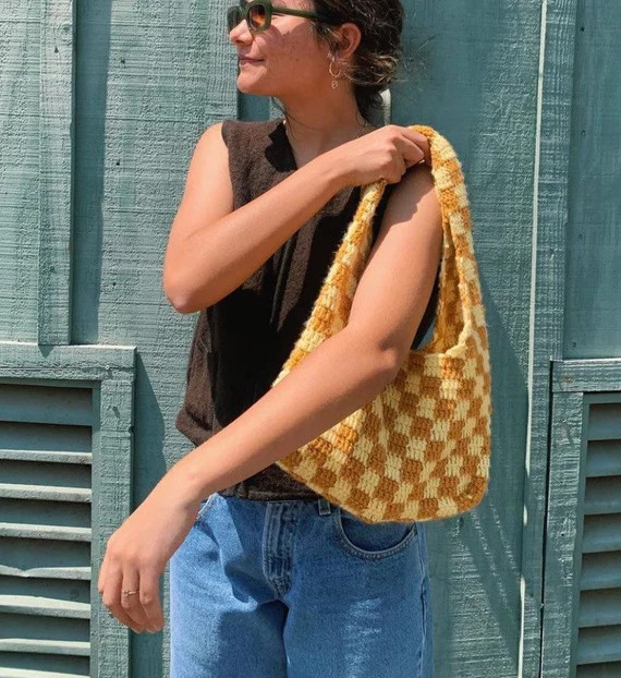 Womens Handbag Shoulder Bag Purse Checkered Crochet - Etsy | Etsy (US)