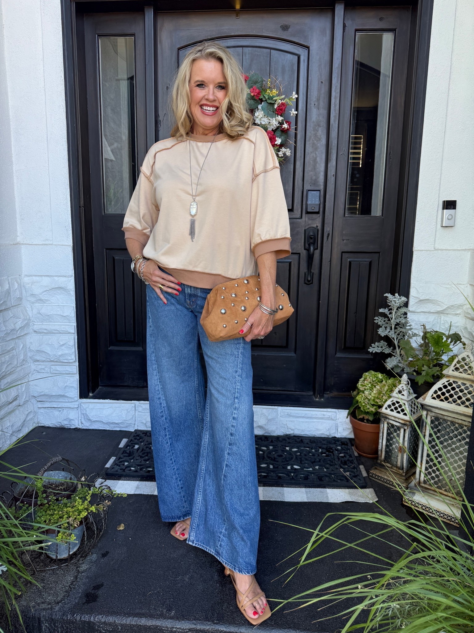 Outfit inspo 

Wear now and later☀️🍂

Mother’s Denim -lemon twist 
Fit tts I love these flattering jeans 
Tts  

Amazon find 
This Free People Inspired short sleeve top with raw hem details
Is soft and two tone. Fits tts and comes in other colors 

Cognac Suede  clutch with silver studs a great Target find 

Kendra Scott silver pendent necklace 

Silver Tiffany hoop earrings and bangle bracelets 

Amazon nude strappy kitten heel
Fits tts and so affordable 
Comfortable and great looking. Fit tts 

#LTKOver40 #LTKStyleTip