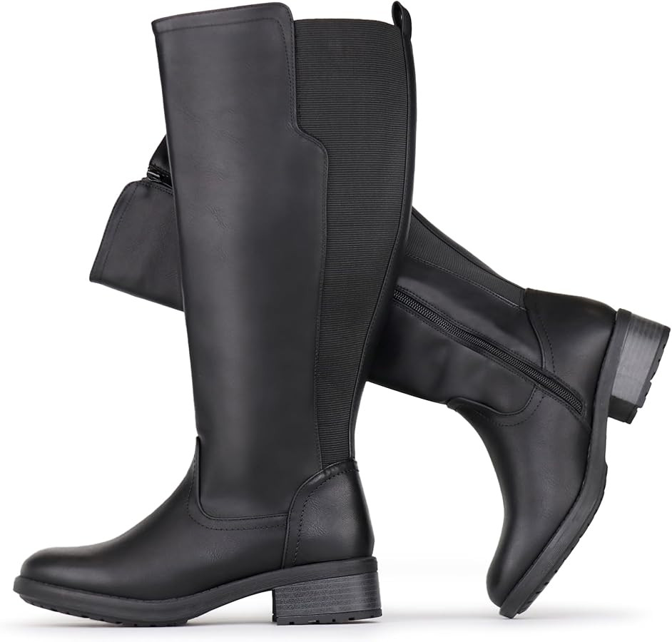 Bottes hautes pour femmes à mollet large, avec fermeture éclair latérale et empiècement exten... | Amazon (DE)