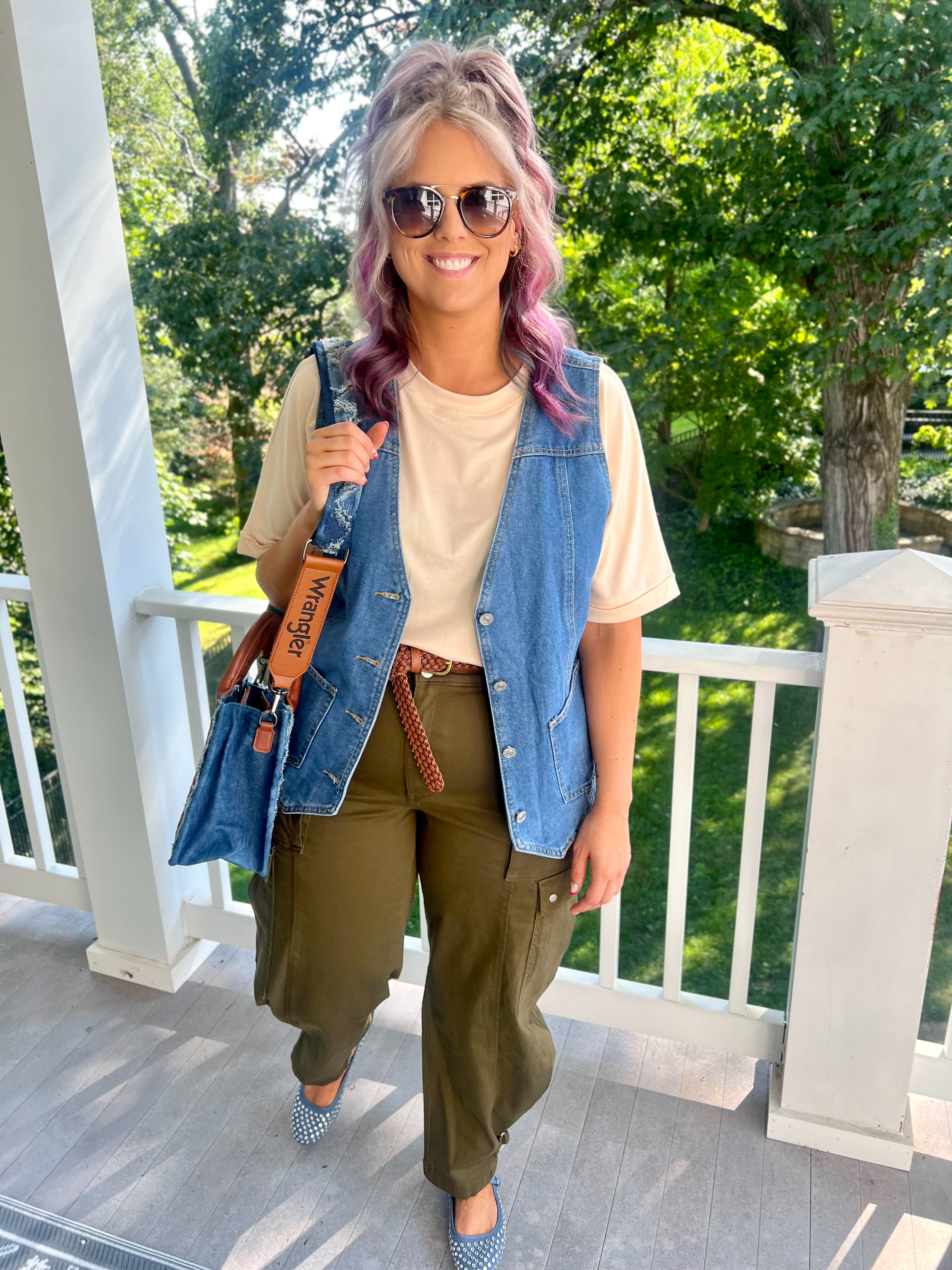 Early fall outfit idea! Loving this vest from Amazon, I can't wait to style more looks around it! 

Sizing info:
Shirt  (large) runs big. could have sized down.
Wearing a 3x in the belt so be able to tie it like this.

denim vest, denim vest outfit, barrel khakis, barrel pants, green pants outfit, khaki outfit, denim flats, flats outfit, casual chic, everyday style, elevated casual, effortless style, midsize fashion, midsize outfit, curvy fashion, pear shape style, affordable fashion, affordable outfit, outfit inspiration, outfit ideas, fall transition outfit, transitional style, neutral outfit, denim styling, relaxed fit pants, casual outfit, weekend style, everyday fashion, women's fashion, Walmart fashion, Amazon fashion, vest outfit ideas, green outfit, chic casual outfit, wearable fashion, classic style, over 40 fashion, modern style, capsule wardrobe, easy outfit ideas 

 #LTKootd #LTKOver40 #LTKSaleAlert